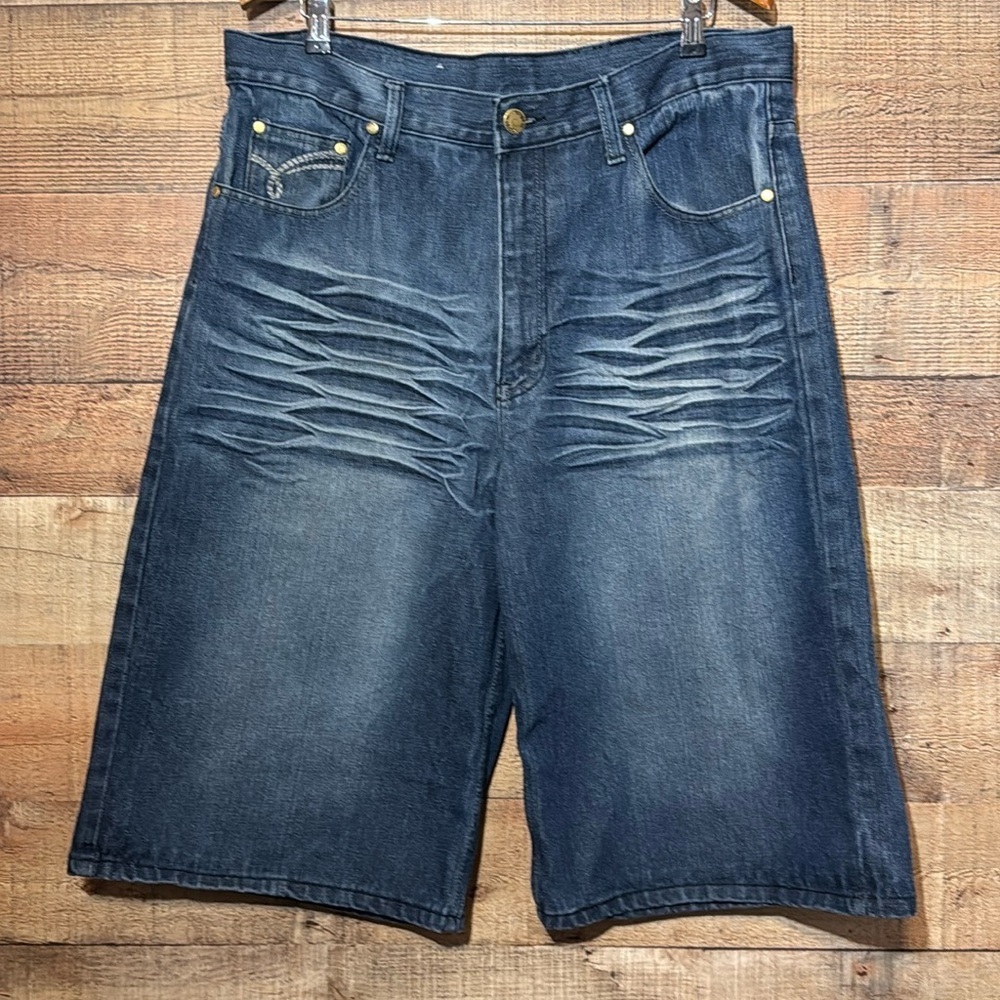 Indigo 30 Y2K Vintage Jean Shorts Baggy Wide Mens Size 36 Grunge Skater Shorts